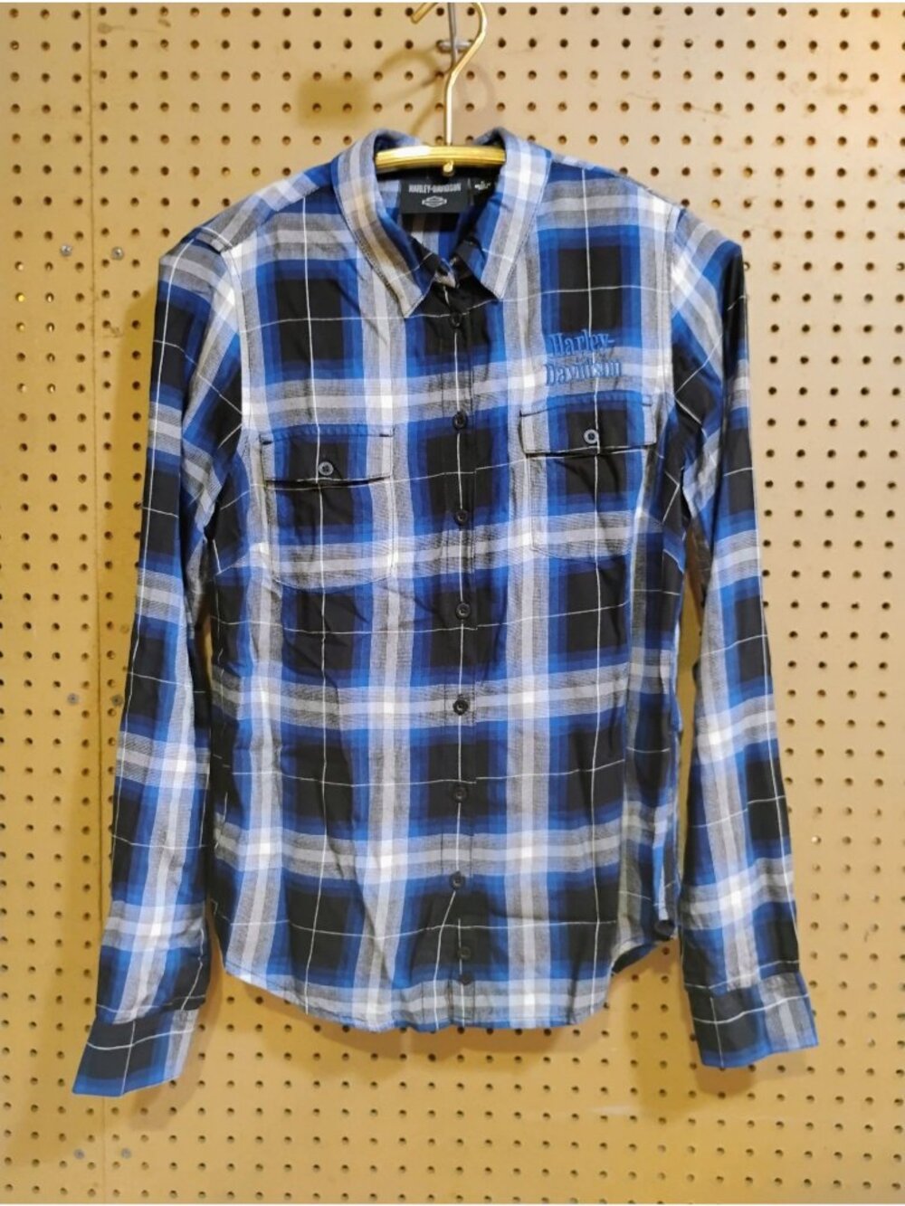 Harley-Davidson Plaid Long Sleeve Button-Up Shirt M Blue Black